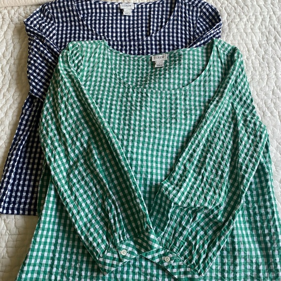 J. Crew Women's Gingham Blouses - Navy and Green - Picture 1 of 8